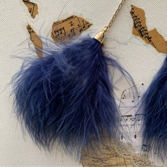 Ettika x Revolve 18K Gold Plated Chain Pom Duster Blue Drop Feather Earrings - Picture 7 of 7